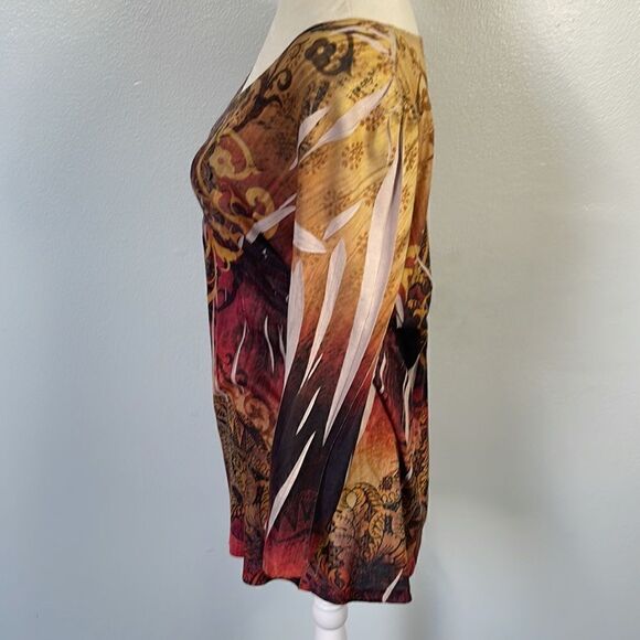 Unity World Wear 3/4 sleeve shirt.  Size Medium.  Bling accents on v-neck. - Picture 2 of 5